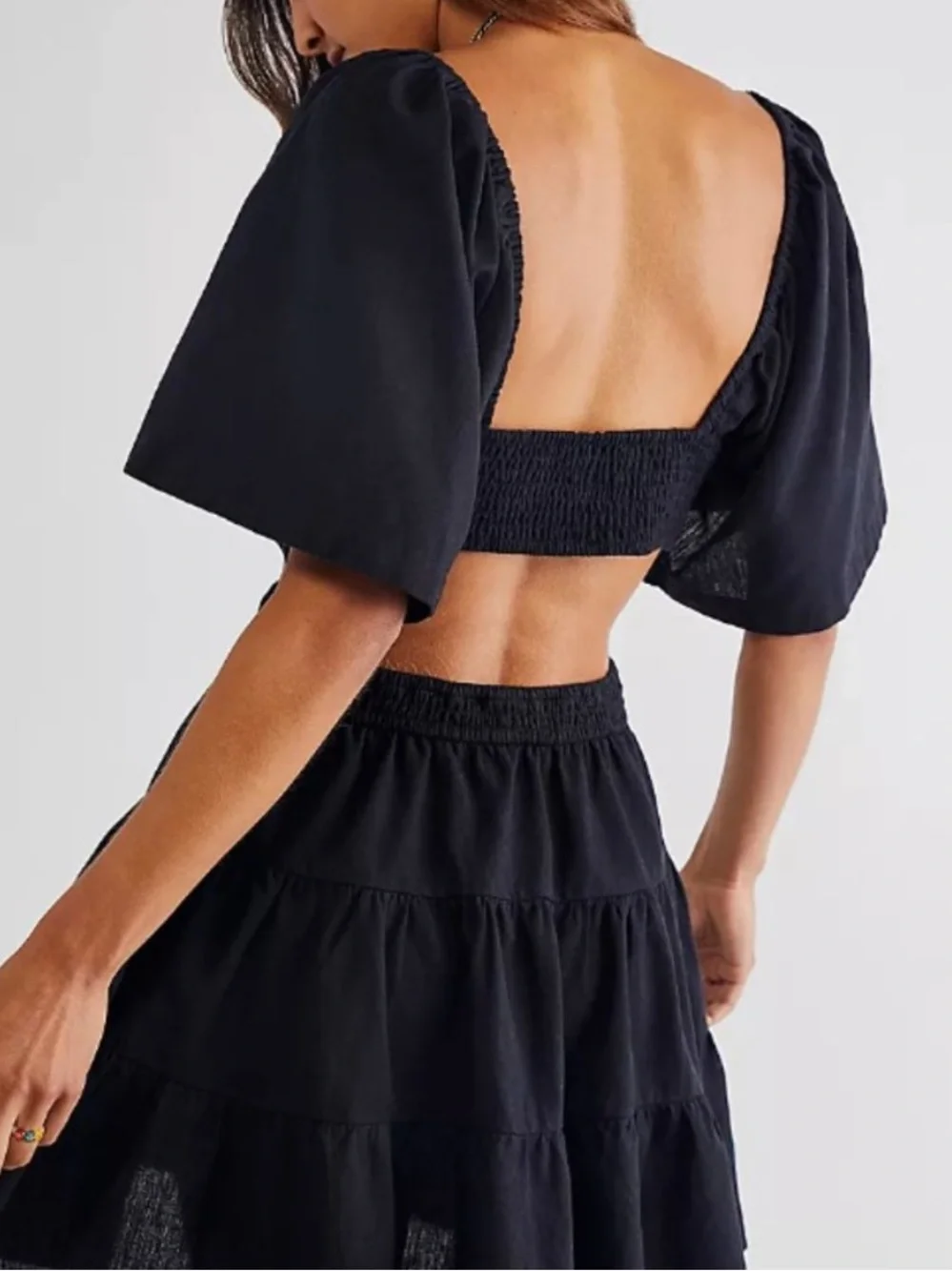 Free People Cross of Sunlight Cutout Mini Dress Black Pockets Size Medium